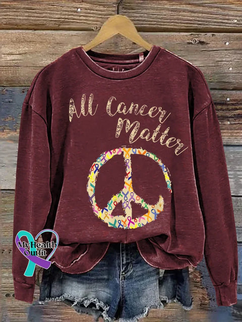 All Cancer Matter Peace Sign Print Casual Sweatshirt Red / S