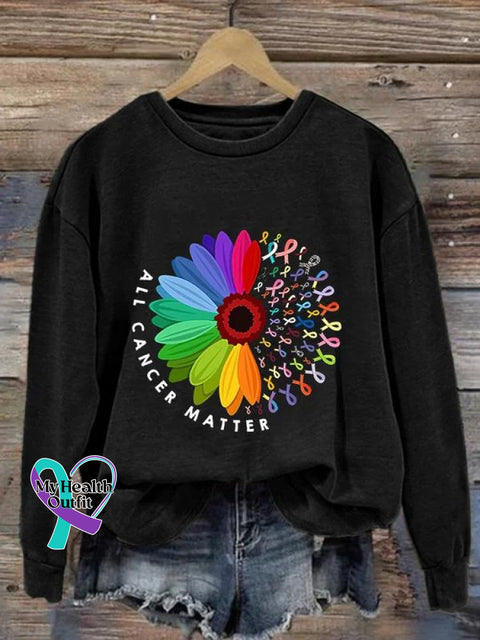 All Cancer Matter Ribbon Art Print Pattern Casual Sweatshirt Black / S