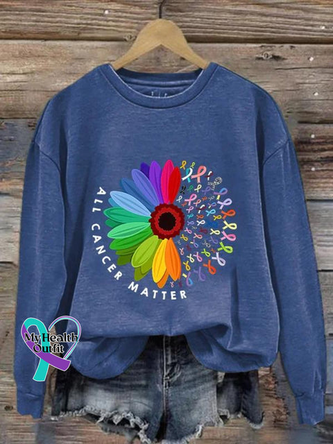 All Cancer Matter Ribbon Art Print Pattern Casual Sweatshirt Blue / S