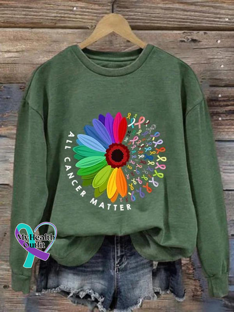 All Cancer Matter Ribbon Art Print Pattern Casual Sweatshirt Green / S