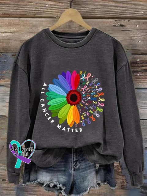 All Cancer Matter Ribbon Art Print Pattern Casual Sweatshirt Grey / S
