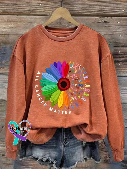 All Cancer Matter Ribbon Art Print Pattern Casual Sweatshirt Orange / S