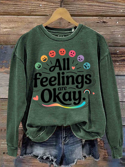 All Feelings Are Okay Art Print Casual Sweatshirt Green / S