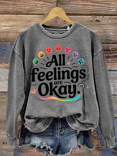 All Feelings Are Okay Art Print Casual Sweatshirt Grey / S