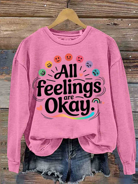 All Feelings Are Okay Art Print Casual Sweatshirt Pink / S