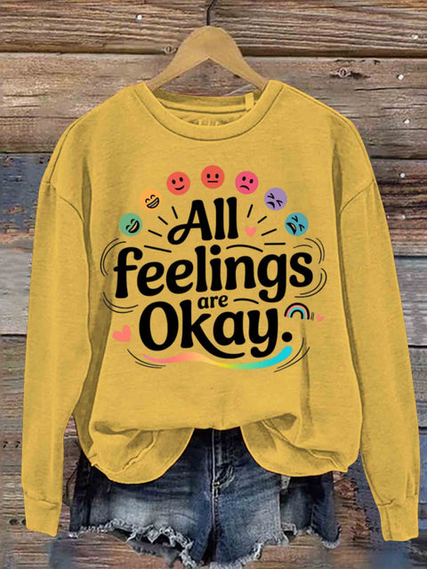 All Feelings Are Okay Art Print Casual Sweatshirt Yellow / S