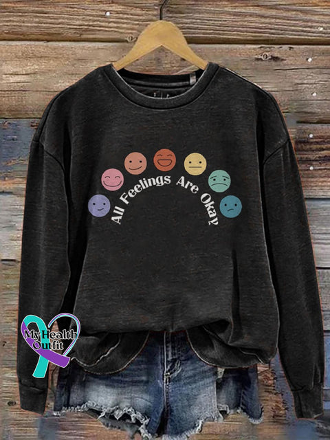 All Feelings Are Okay Mental Health Awareness Pattern Print Casual Sweatshirt Black / S