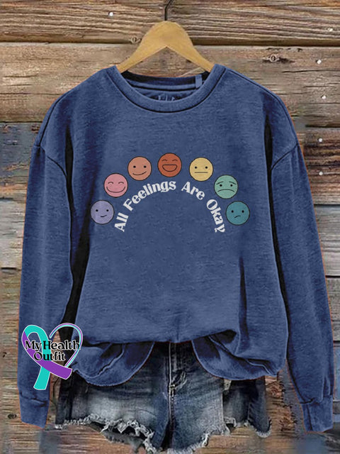 All Feelings Are Okay Mental Health Awareness Pattern Print Casual Sweatshirt Blue / S
