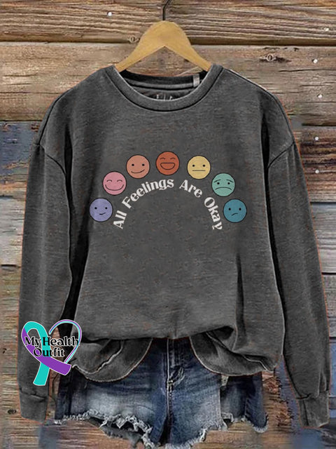 All Feelings Are Okay Mental Health Awareness Pattern Print Casual Sweatshirt Grey / S