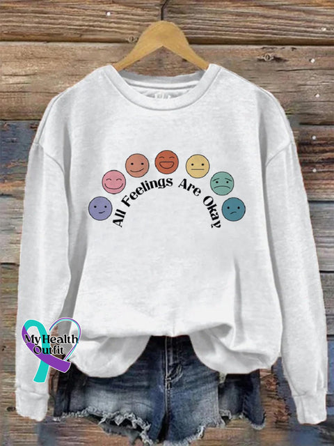All Feelings Are Okay Mental Health Awareness Pattern Print Casual Sweatshirt White / S