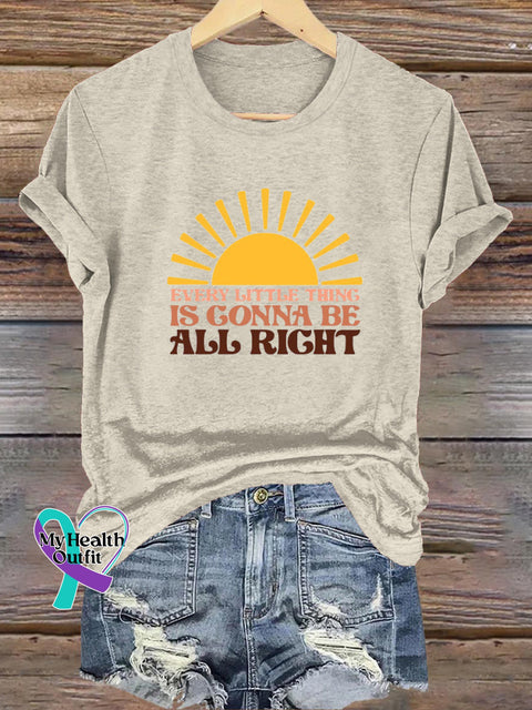 All the Little Things Will Turn Out Well Printed Casual Round Neck Short Sleeve T-Shirt Beige / S