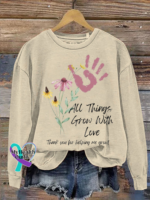 All Things Grow Up With Love Printed Casual Sweatshirt Beige / S