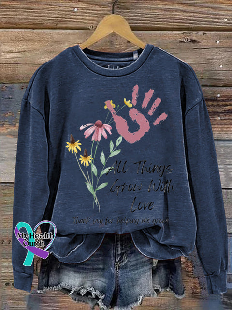 All Things Grow Up With Love Printed Casual Sweatshirt NavyBlue / S