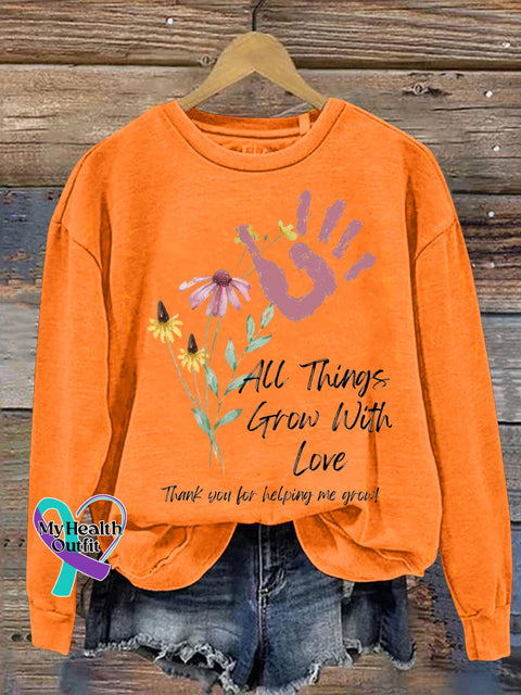 All Things Grow Up With Love Printed Casual Sweatshirt Orange / S