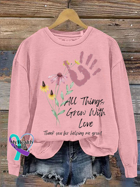 All Things Grow Up With Love Printed Casual Sweatshirt PInk / S