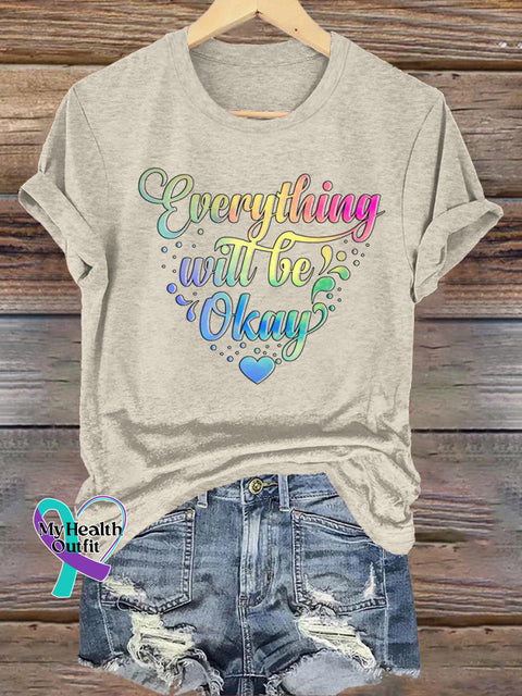 All Things Will Be Okay Printed Casual Crew Neck Short Sleeve T-Shirt Beige / S