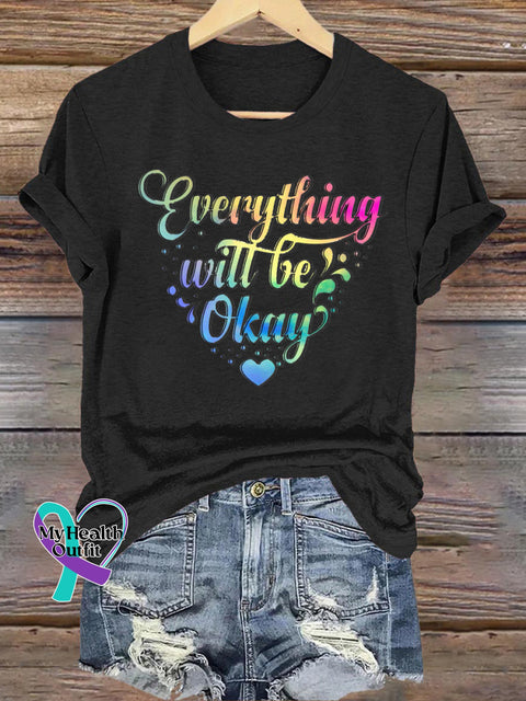 All Things Will Be Okay Printed Casual Crew Neck Short Sleeve T-Shirt Black / S