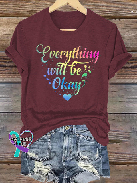 All Things Will Be Okay Printed Casual Crew Neck Short Sleeve T-Shirt Brown / S