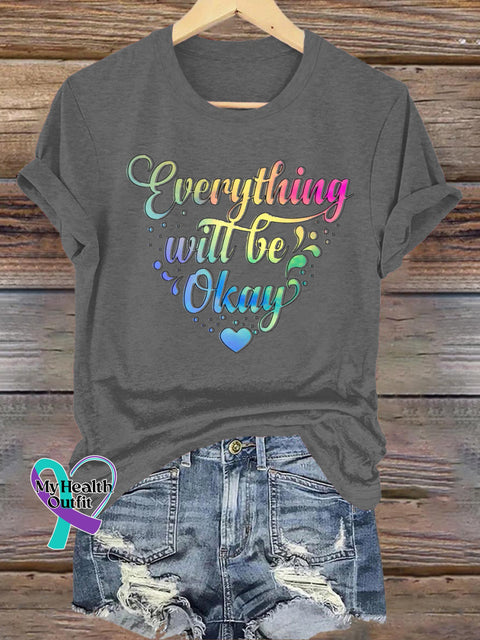 All Things Will Be Okay Printed Casual Crew Neck Short Sleeve T-Shirt Grey / S