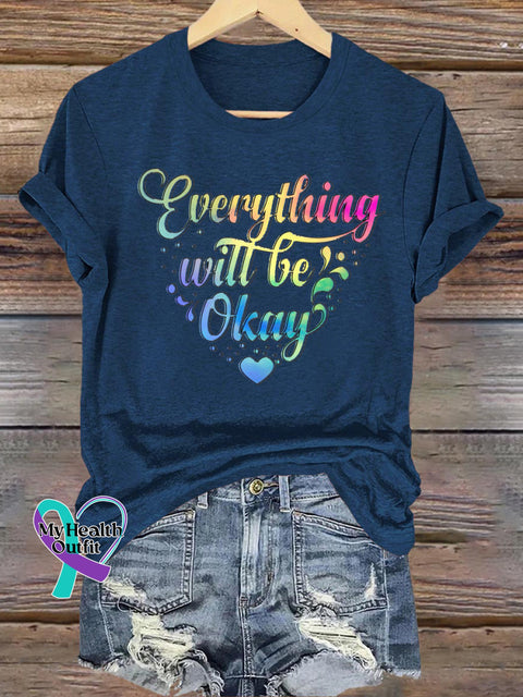 All Things Will Be Okay Printed Casual Crew Neck Short Sleeve T-Shirt NavyBlue / S