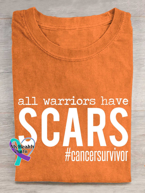 All Warriors Have SCARS Cancer Survivor Breast Cancer Awareness T-shirt Orange / S