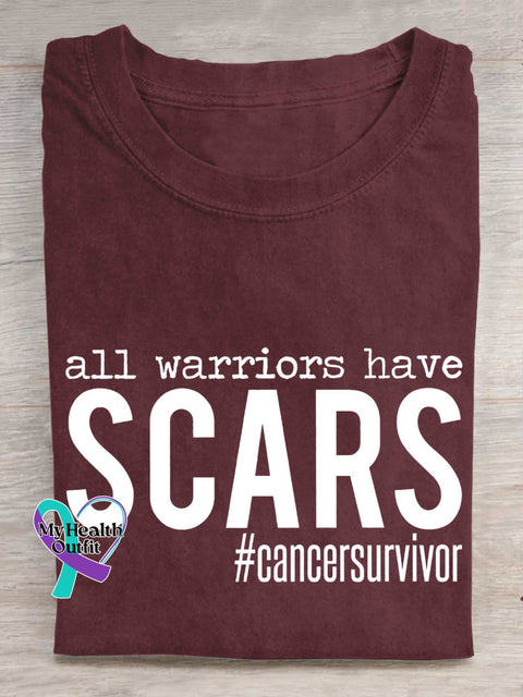 All Warriors Have SCARS Cancer Survivor Breast Cancer Awareness T-shirt Red / S