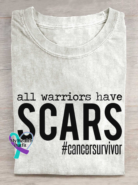All Warriors Have SCARS Cancer Survivor Breast Cancer Awareness T-shirt White / S