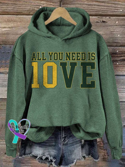 All You Need Is Love American Football Number 10 Print Casual Hoodie Green / S