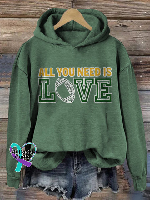 All You Need Is Love American Football Print Casual Hoodie Green / S