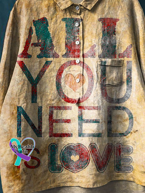 All You Need Is Love Art Print Casual Cotton And Linen Shirt