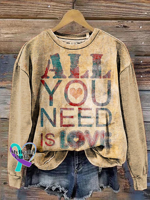 All You Need Is Love Art Print Casual Sweatshirt Khaki / S