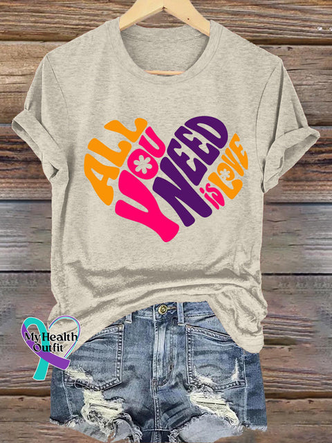 All You Need Is Love Casual Round Neck Short Sleeve Beige / S