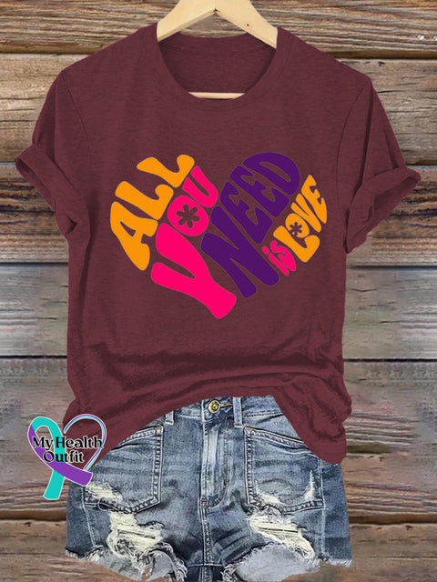 All You Need Is Love Casual Round Neck Short Sleeve Brown / S