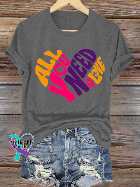 All You Need Is Love Casual Round Neck Short Sleeve Grey / S