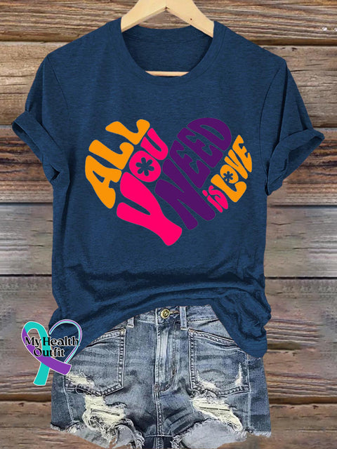 All You Need Is Love Casual Round Neck Short Sleeve NavyBlue / S
