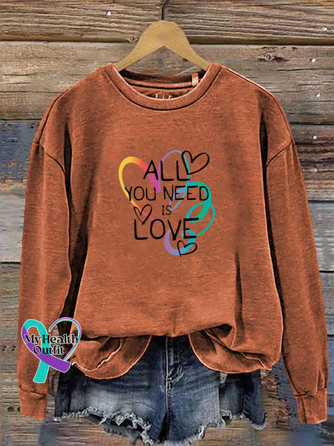 All You Need Is Love Crew Neck Long Sleeve Sweatshirt Orange / S
