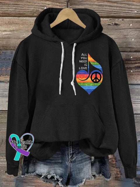 All You Need Is Love Peace Printed Casual Hoodie Black / S