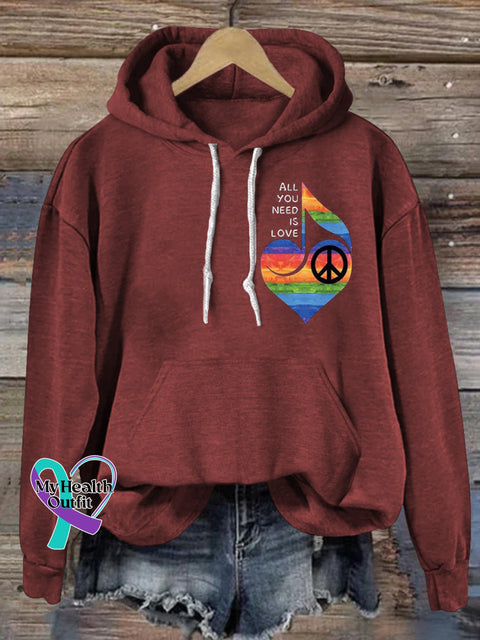 All You Need Is Love Peace Printed Casual Hoodie Brown / S