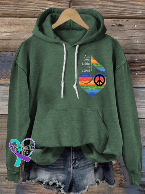 All You Need Is Love Peace Printed Casual Hoodie Green / S