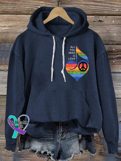 All You Need Is Love Peace Printed Casual Hoodie NavyBlue / S