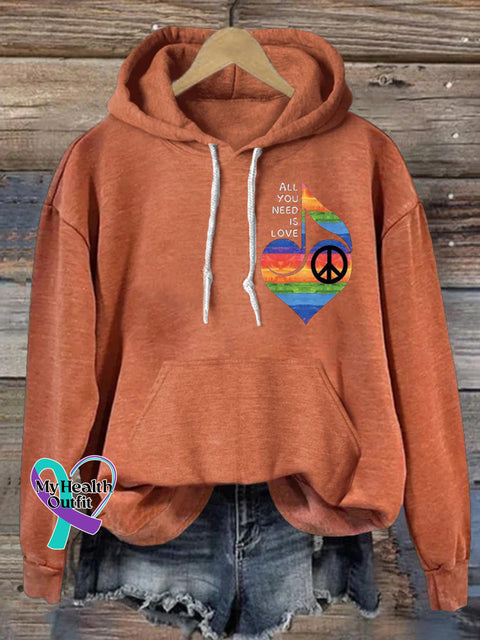 All You Need Is Love Peace Printed Casual Hoodie Orange / S