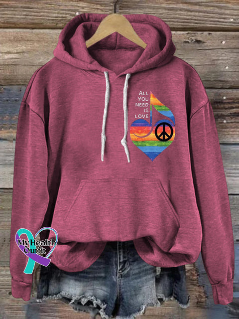 All You Need Is Love Peace Printed Casual Hoodie RoseRed / S