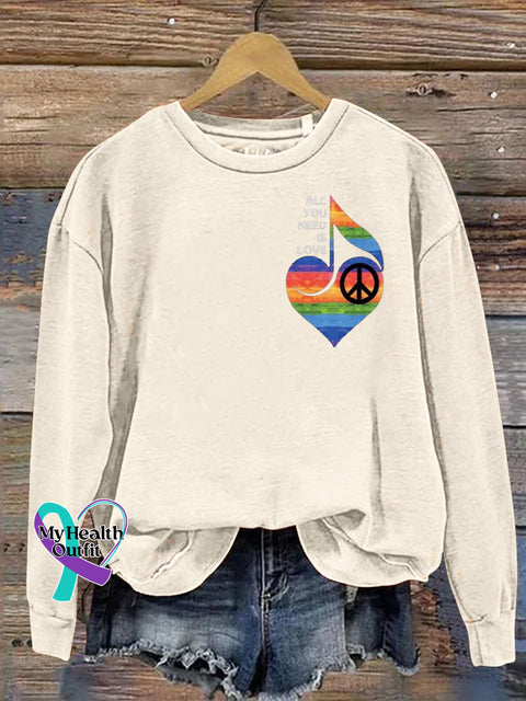All You Need Is Love Peace Printed Casual Sweatshirt Beige / S