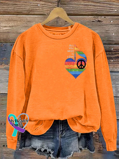 All You Need Is Love Peace Printed Casual Sweatshirt Orange / S