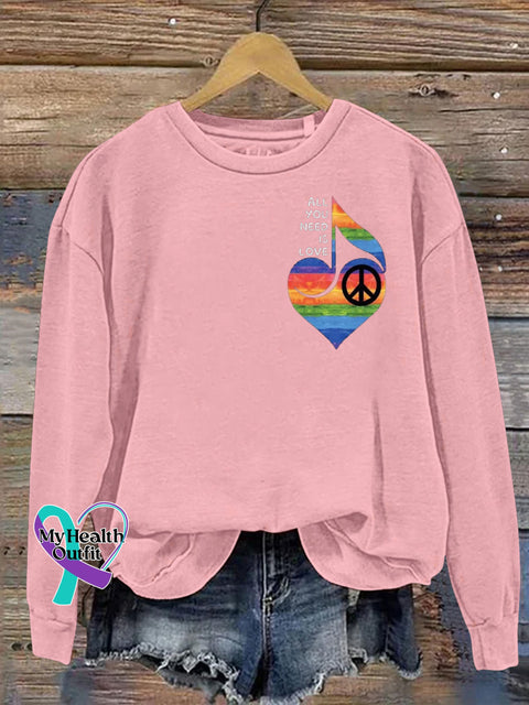All You Need Is Love Peace Printed Casual Sweatshirt Pink / S