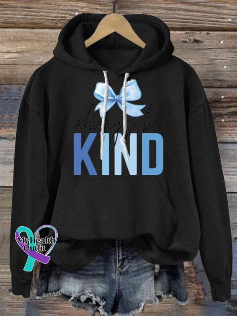 Always Be Kind Bow Print Casual Hoodie Black / S