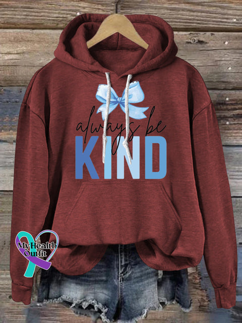 Always Be Kind Bow Print Casual Hoodie Brown / S