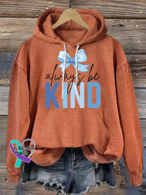 Always Be Kind Bow Print Casual Hoodie Orange / S