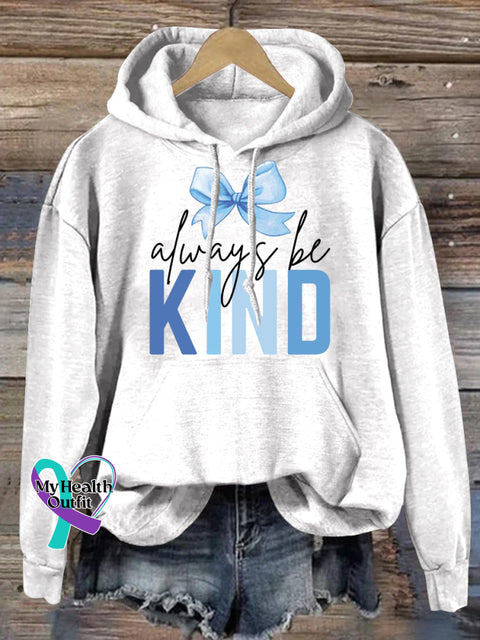Always Be Kind Bow Print Casual Hoodie White / S