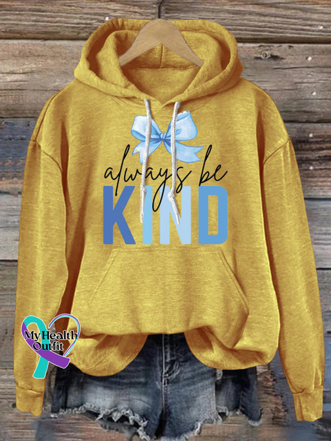 Always Be Kind Bow Print Casual Hoodie Yellow / S
